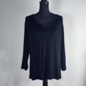 Chico's Travelers Black Acetate Span 3/4 Ruched Sleeve Top Size Chico 3 US XL 16